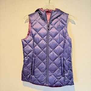 Gerry Womens Purple Quilted Hooded Puffer Vest Full Zip Sleeveless Small